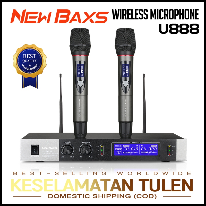 NEW BAXS U888 ไร้สาย ไมโครโฟน One for Two 2 Handheld ไมโครโฟน ระยะรับ 100M UHF FM KTV Bar Party Band