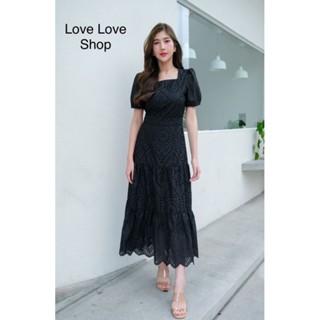 พร้อมส่ง!!!! LOVE LOVE BRAND เดรส ผ้าลูกไม้ฉลุ แขนพองจับจีบ …