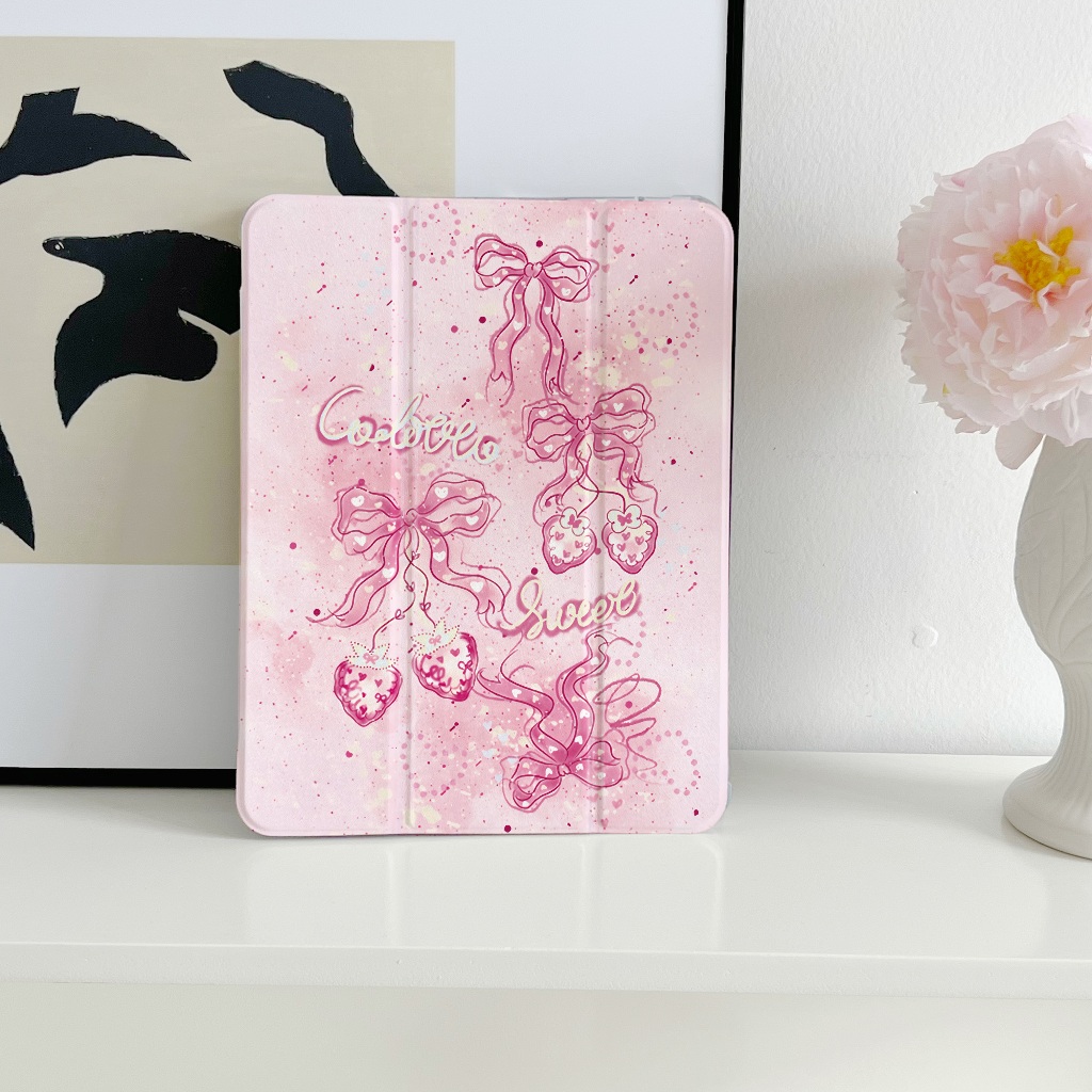 พร้อมส่ง เคสไอแพด MINI7 Air5 Air6 พร้อมถาดใส่ปากกา โบว์สตรอเบอร์รี่ เคส iPad gen9 gen8 pro11 2024