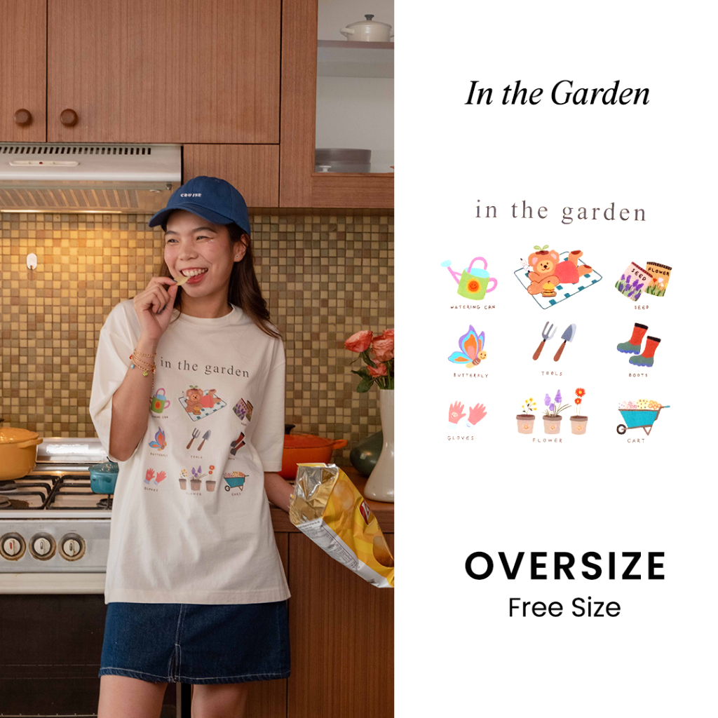 เสื้อยืด oversize สุดคิ้วทึ Bonnie - in the garden Free Size
