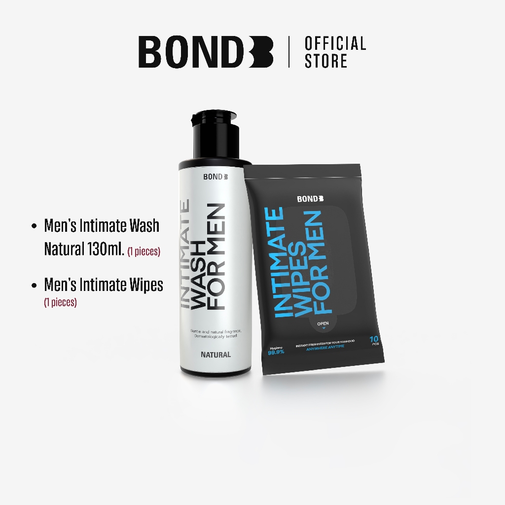 Bond Men's Intimate Wash Natural 130 ml. (สูตรอ่อนโยน) + Bond Men's Wipes sachet 10 sheets 1 ห่อ