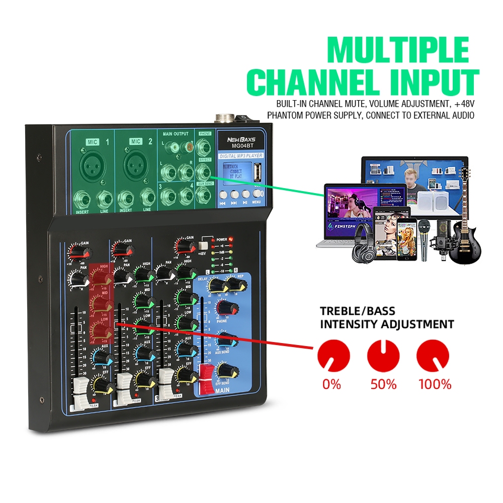 NEW BAXS AUDIO MIXER มิกเซอร์มืออาชีพ 4 ช่อง MG04BT มิกเซอร์ สัญญาณ USB Amplifiers เครื่องขยายเสียง KTV เครื่องขย
