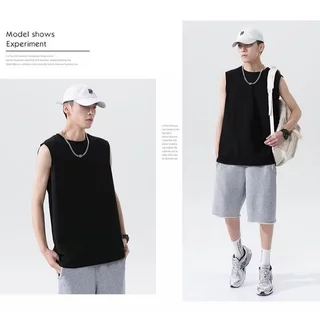 CC-30002 เสื้อกั๊กกีฬาผู้ชายทรงหลวม ผ้าใยสังเคราะห์ ใส่ออกกำลังกาย M-5XL แขนกุดสีพื้น
