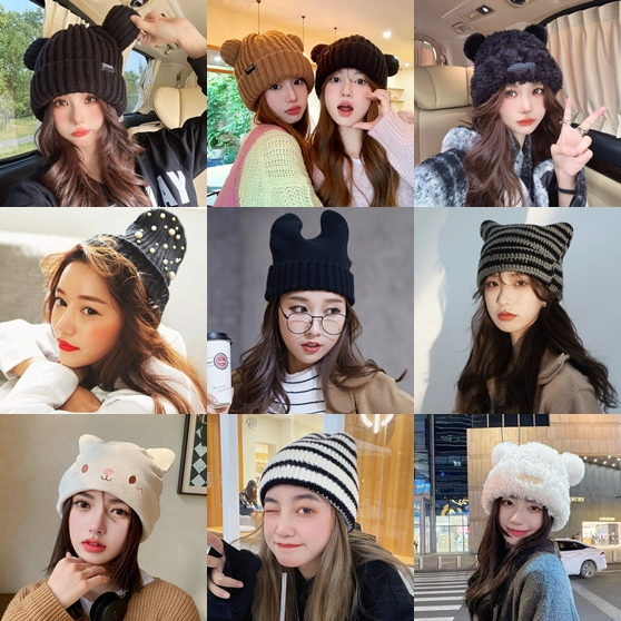หมวกไหมพรม_ลายรวม มีหู Cap Hat ผ้าไหมพรม ใส่หน้าหนาว แฟชั่น ฟรีไซต์ ลายปัก ผ้าดี มีหลายสี หลายแบบ ราคาถูก พร้อมส่ง