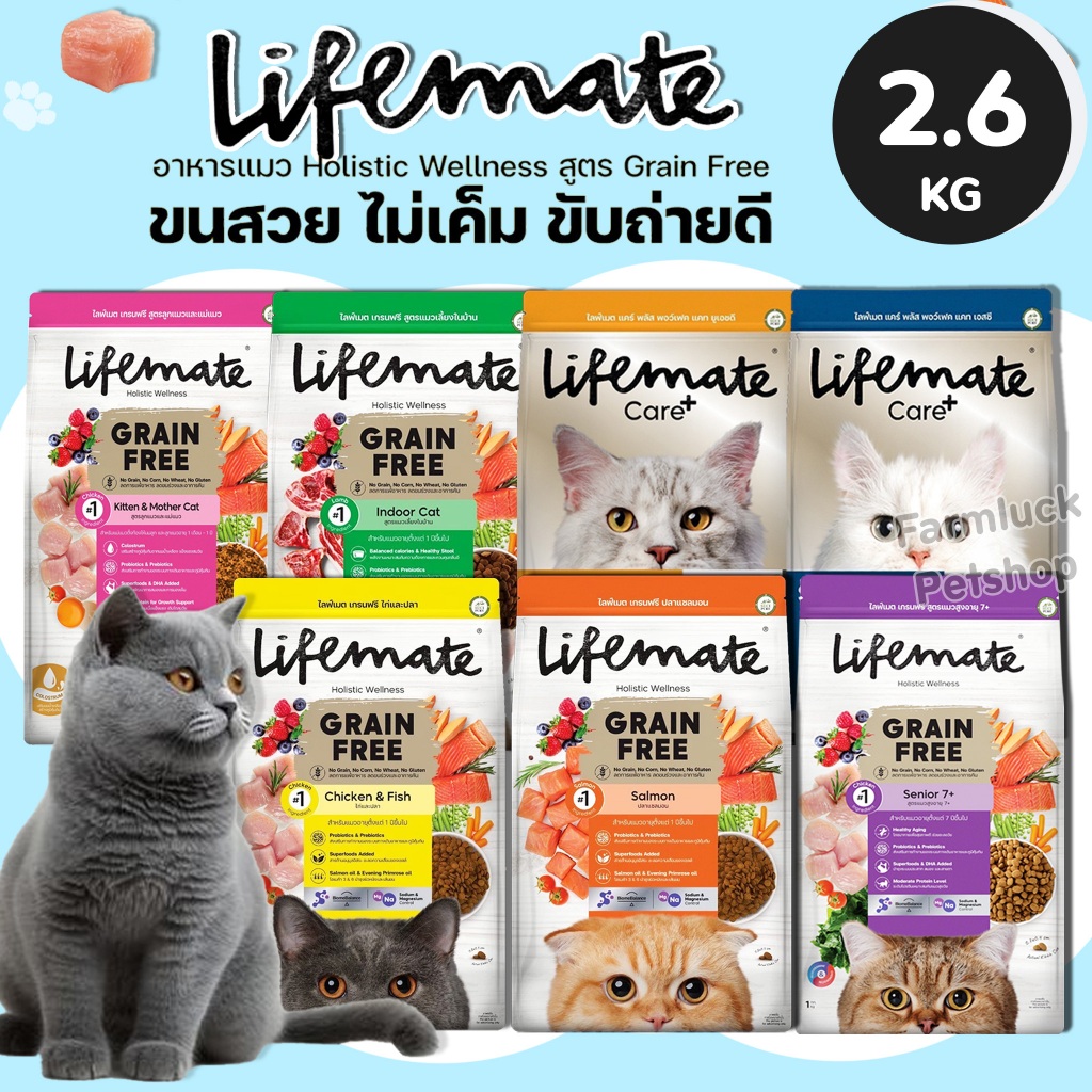(2.6กิโล) Lifemate อาหารแมว เกรดHolistic ไม่เค็มสูตร ไก่และปลา / ปลาแซลมอน / เลี้ยงในบ้าน / ลดคัน