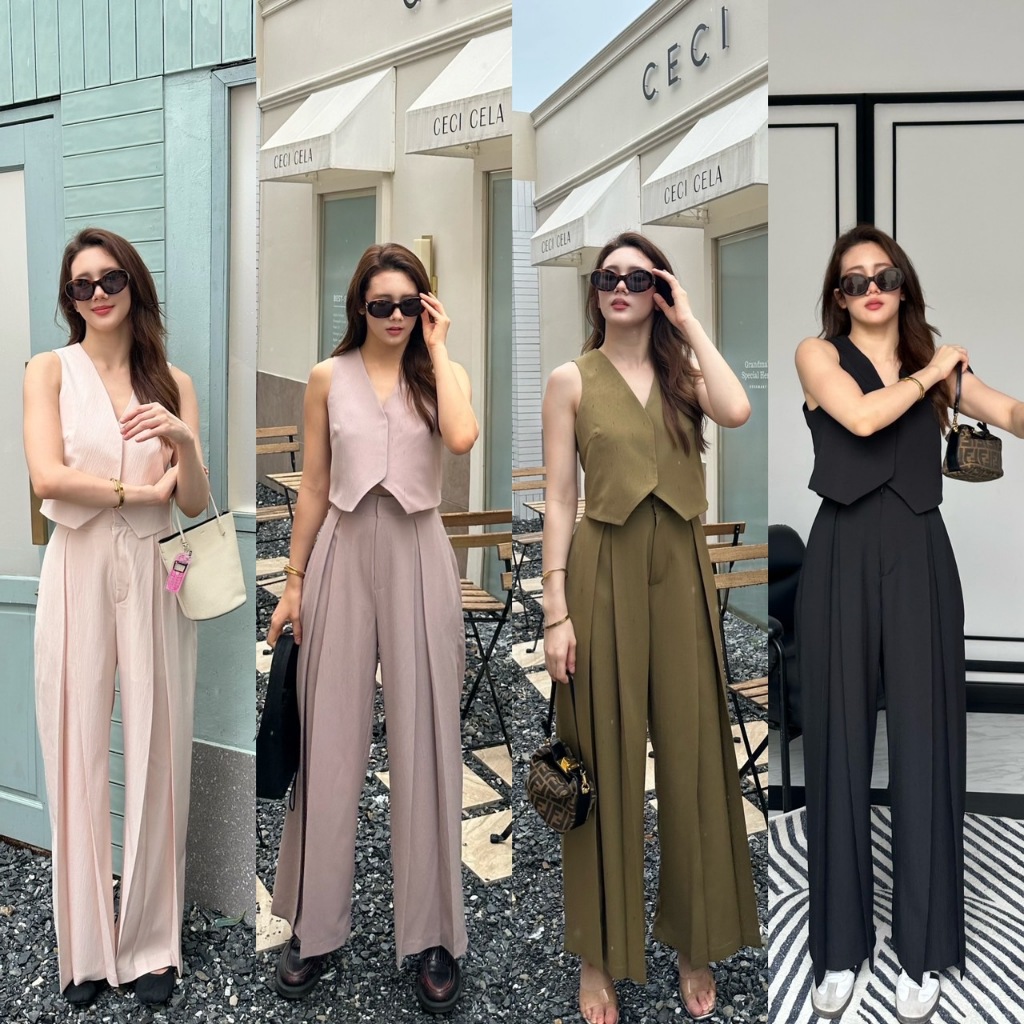 🔖Alot #Sienna เซ็ท2ชิ้น เสื้อทรงเวส แปะตีนตุ๊กแกเพื่อจะได้ขยับไซส์ได้เล็กน้อย มาพร้อมกางเกงเอวสูง จั