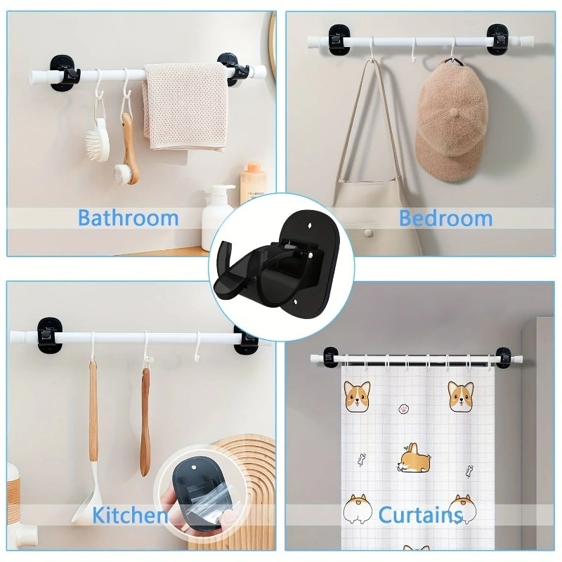 2ชิ้นสไตล์ญี่ปุ่นคลิปราวม่านแบบยืดหดได้/ขายึดราวม่านแบบปรับได้/มีกาวในตัว ขายึดแบบไม่ต้องตะปู/ตะขอแขวนม่านแบบถาวร - รูปที่ 4