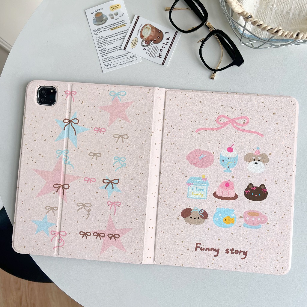 ออกให้ 24 ชม เคส iPad gen9 MINI7 pro11 2024 พร้อมถาดใส่ปากกา ลูกสุนัขโบว์สีชมพู case iPad Air5 Air6