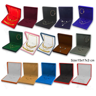รวมกล่องกำมะหยี่ใส่เซ็ตเครื่องประดับ แหวน ต่างหู สร้อยคอ ขนาด 15x17x3 cm จัดเก็บได้ครบชุดจิวเวอรี่