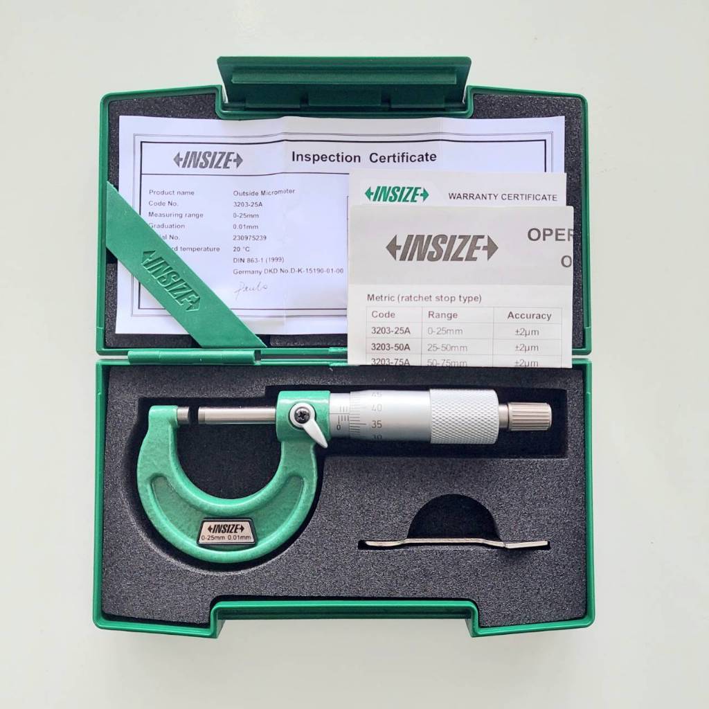 ไมโครมิเตอร์วัดนอก Outside Micrometer 0-25, 25-50, 50-75, 75-100 mm INSIZE รุ่น 3203