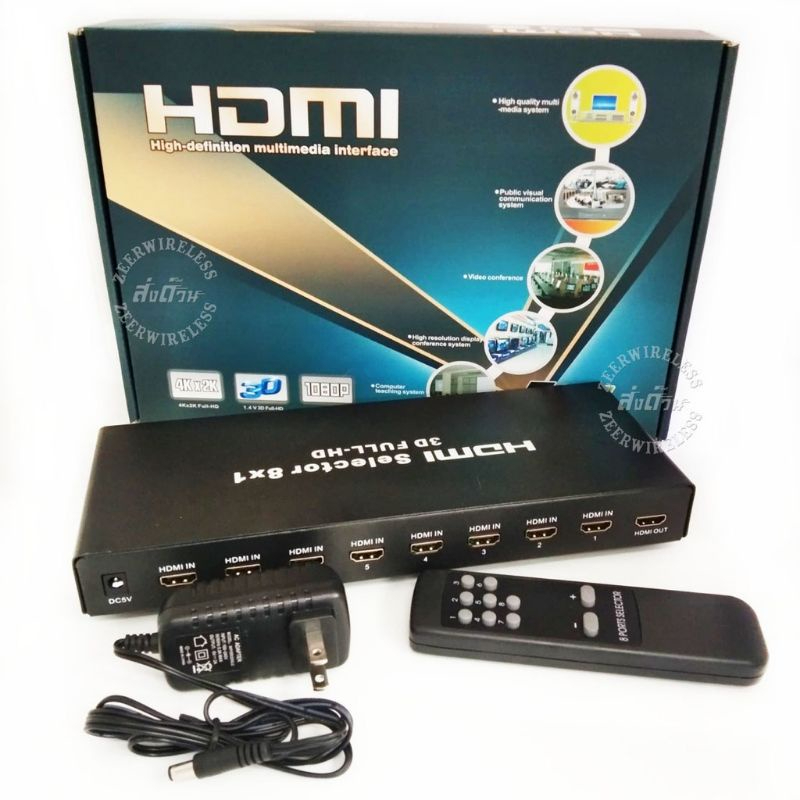 HDMI Switch 8 Port Selector 8X1  2K 4Kกล่องเลือกสัญญาณเข้า 8 ออก1จอ และมีตัวเลือก 8X1 Multi-Viewer