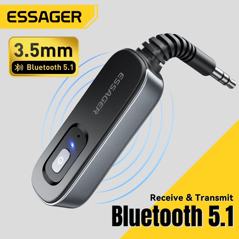 Essager อะแดปเตอร์บลูทูธ V5.1 สำหรับลำโพงรถยนต์แบบดูอัลโหมด RX/TX พร้อมไมโครโฟน ตัวรับสัญญาณบลูทูธ AUX 3.5 มม.