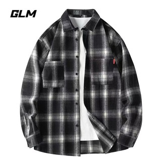 เสื้อเชิ้ตผู้ชายแขนยาวสไตล์เกาหลีลายสก็อตทรงหลวมไซส์M-3XL