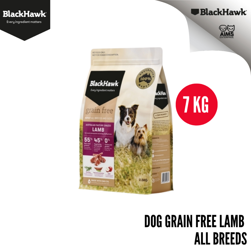 BlackHawk อาหารสุนัขเนื้อแกะ Grain Free สำหรับสุนัขแพ้ง่าย ผิวแพ้ง่าย เสริมสร้างกล้ามเนื้อ ขนสวย 7kg