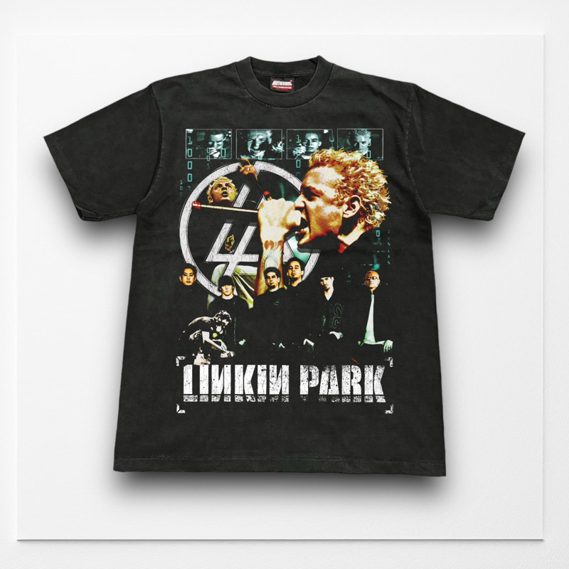 เสื้อยืดคอฟิต รุ่น Linkin Park สีดำเฟด/สีดำ #DTG
