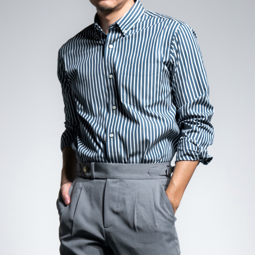 era-won เสื้อเชิ้ต ทรงปกติ รุ่น Dress Shirt Striped สี Sea florence (Blue Bird) ลายน้ำเงิน