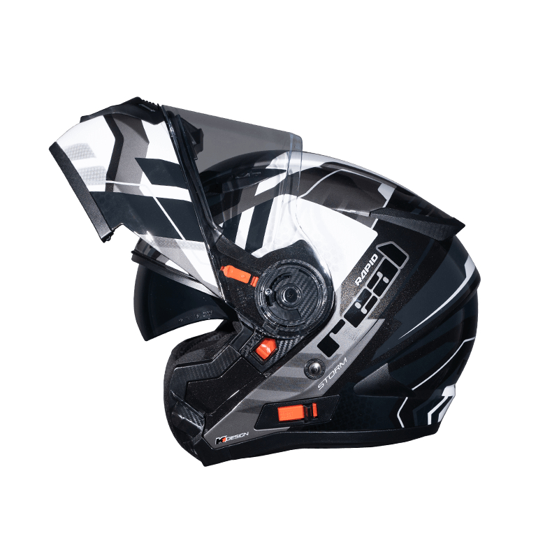 ใหม่ล่าสุด Storm Rapid ขาวดำ หมวกกันน็อค Real รุ่น Power ทรง ยกคางได้ 2023 ไซร์ S-XXL แว่น2ชั้น