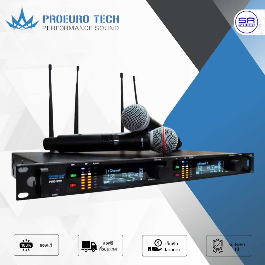PROEUROTECH PRO-999 (มีแร็ค) ไมค์ลอยมือถือคู่ UHF ไมค์ลอยคู่ ไมค์คาราโอเกะ ปรับช่องความถี่ได้ 2 ช่อง PRO999 PRO 999 ราคา ถูกที่สุด ดีลบีเคเค แกลเลอรีภาพที่ 2