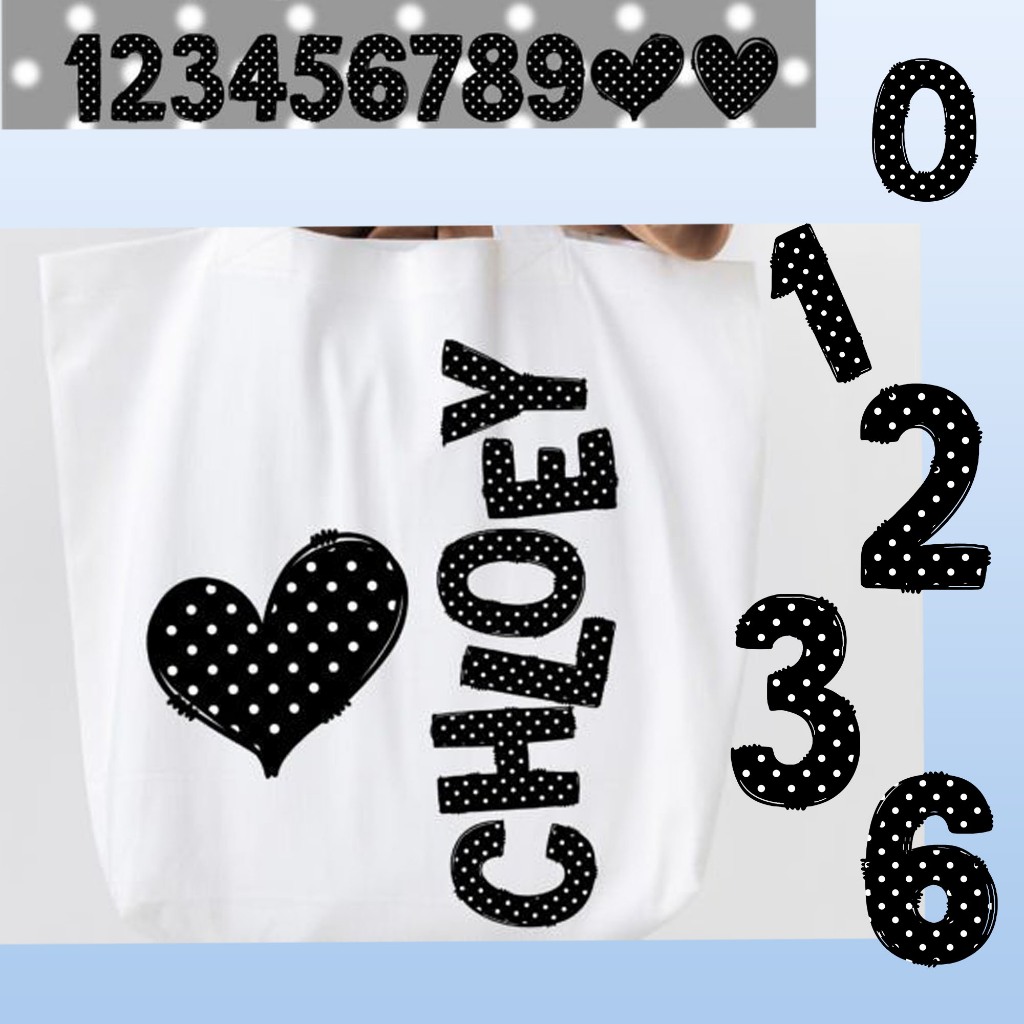 ตัวรีดติดเสื้อตัวเลข  0 - 9  ฟ้อนต์ White Polka Dots Doodle Letters   💟 รีดง่ายรีดติดทุกเนื้อผ้า 💟