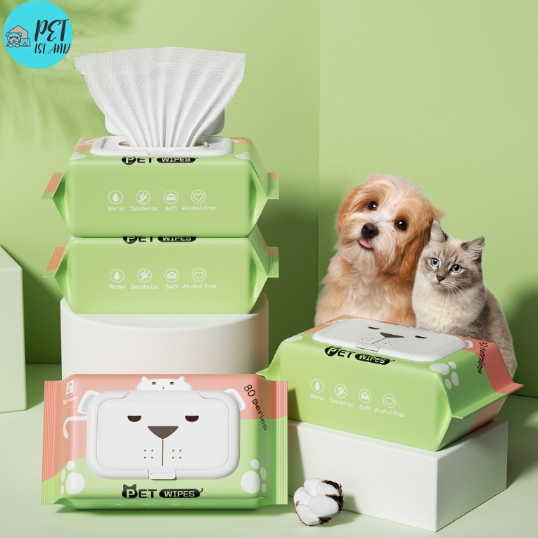 80pcs สัตว์เลี้ยงเช็ดสุนัขเช็ดแมวเช็ดทำความสะอาดเนื้อเยื่อมัลติฟังก์ชั่นเนื้อเยื่อเปียกสำหรับการทำความสะอาด