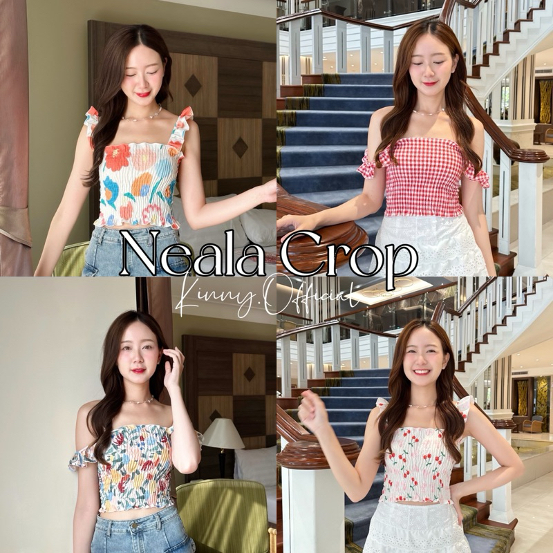 Neala Crop เสื้อครอปลายดอกไม้ผู้หญิง แต่งระบาย Lady Women Clothing