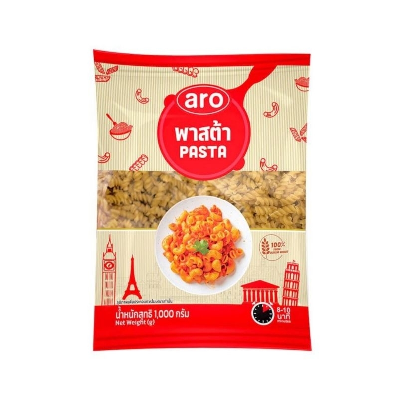 ARO เอโร่ พาสต้าเกลียว 1000 กรัม เส้นพาสต้า พาสต้า เส้นพาสต้าเกลียว