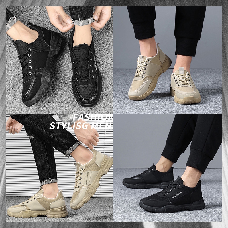 Luckkyshoes งานดีมาก รองเท้าผ้าใบแฟชั่นผู้ชาย ทรงสวย สีพื้นเรียบๆ มี2 สีให้เลือก ดำและน้ำตาล เบา ใส่สบาย แมทช์ง่าย ราคาถ