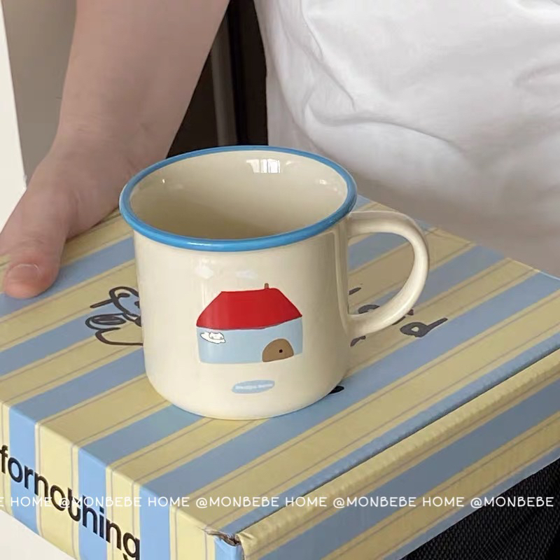 แก้วมัค แก้วกาแฟ  insการ์ตูนแมวน่ารักบ้านสีแดง  ของขวัญคู่ พร้อมส่ง