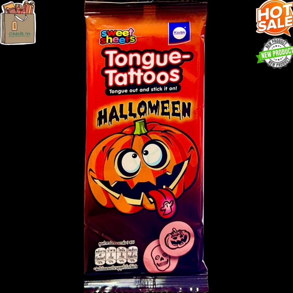 คูชเลอ ทังค์ ขนมกระดาษ แทท ทูส์ ฮาโลวีน 12 กรัม Küshlo Tongue Halloween Tattoo Paper Candy ขนม Kushlo exp.30/06/2025
