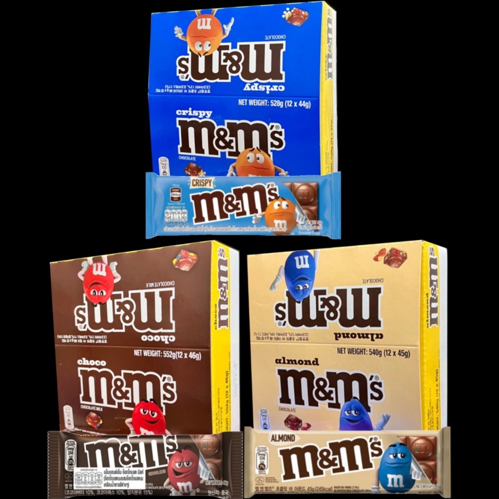 M&M Chocolate Crispy Bar, Milk , Almond เอ็มแอนด์เอ็ม ช็อกโกแลต บาร์ คริสปี้ , นม , อัลมอนด์ ขนม ยกแพ็ค