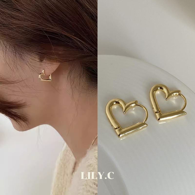 ✅พร้อมส่ง🔥 LILY.C ต่างหูห่วงรูปหัวใจ เงิน925 love heart earrings S925