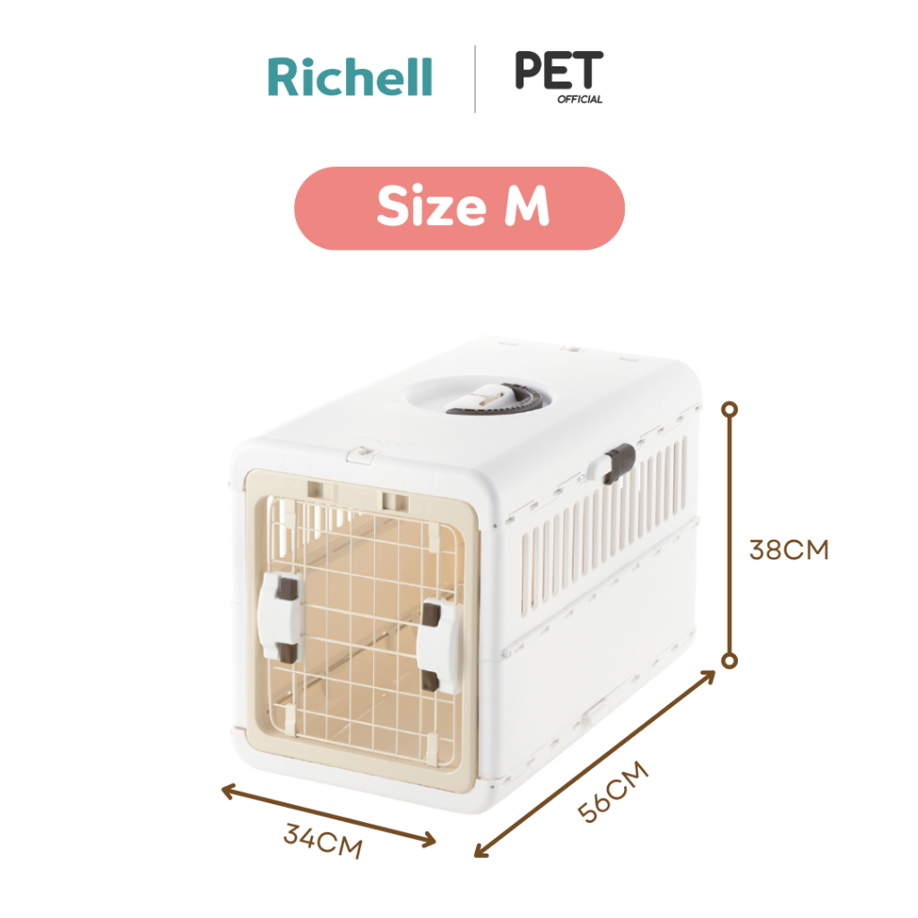 Richell Pet (ริเชลล์) กรงพกพาสัตว์เลี้ยงพับได้ กรงพกพาพับได้ กรงสัตว์ Size M Folding Camping Carry