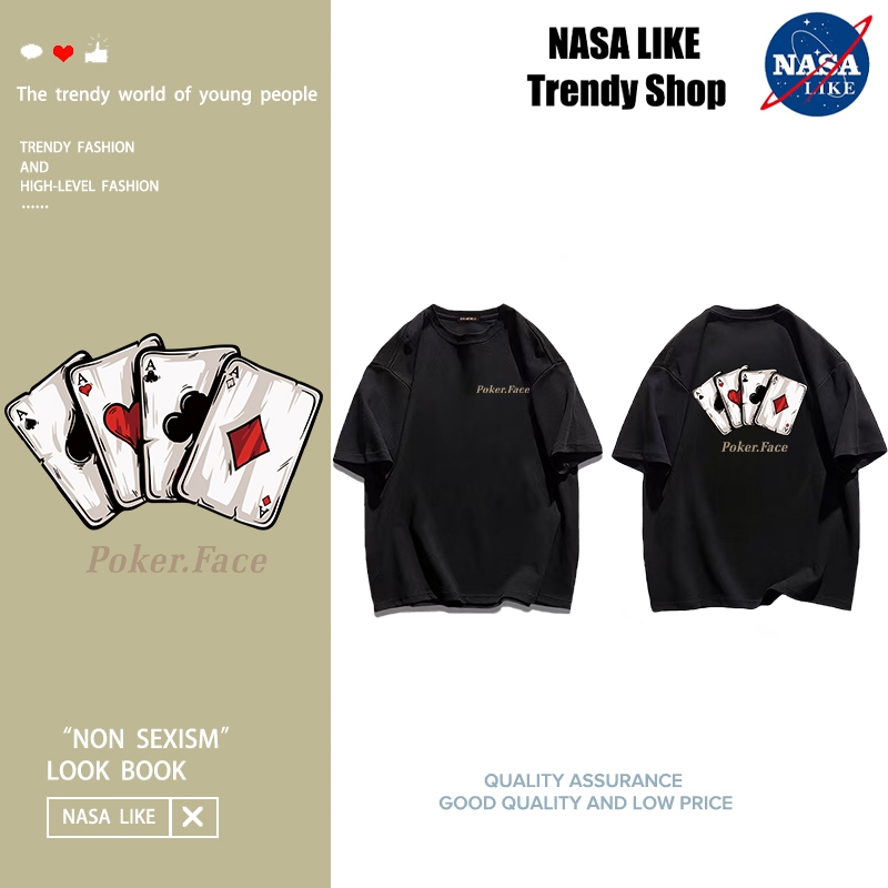 NASA LIKE เสื้อคู่รักชายหญิง oversize แฟชั่น ทรงหลวมสไตล์เกาหลี เสื้อยืดโอเวอร์ไซส์ผู้หญิงเท่ๆสกรีนลายวินเทจเท่ ฮิปฮอป