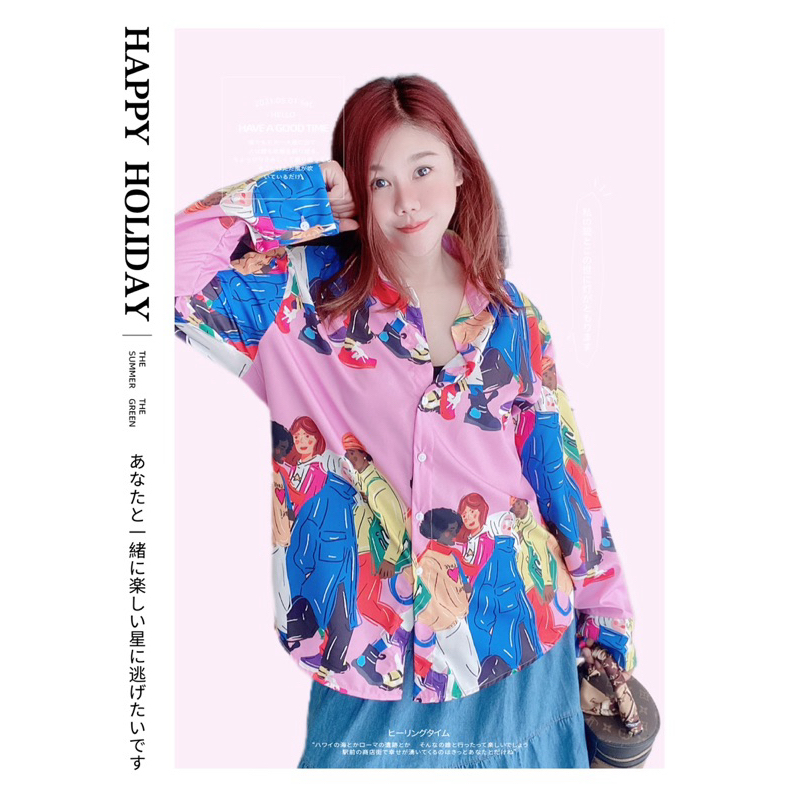 Lady clothesเสื้อแขนยาว oversizeผ้าพิมพ์ลาย อก46“ ยาว 26”