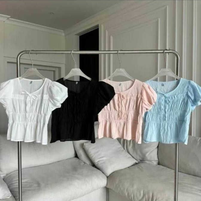 PT036 เสื้อแขนตุ๊กตาแต่งเชือกผูกโบว์ด้านหน้า PROMTHONG