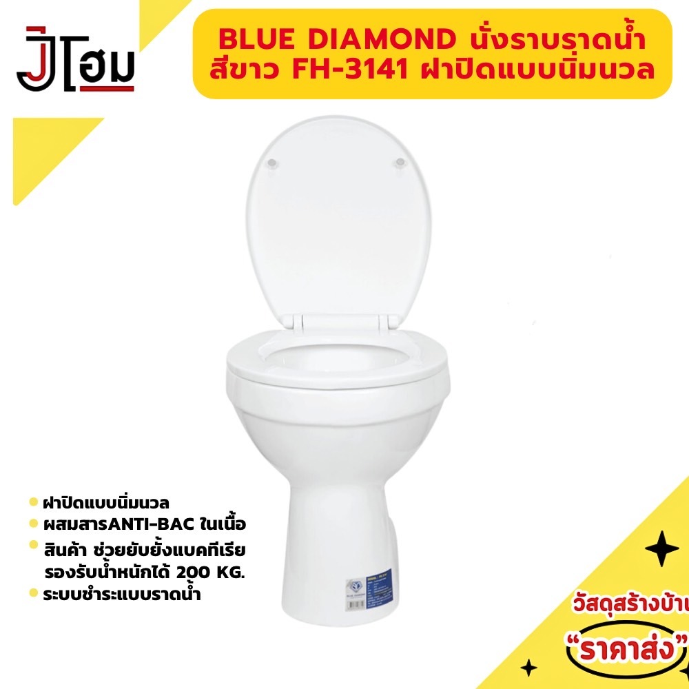 ส้วมนั่งราบราดน้ำ BLUE DIAMOND FH-3141 สีขาว