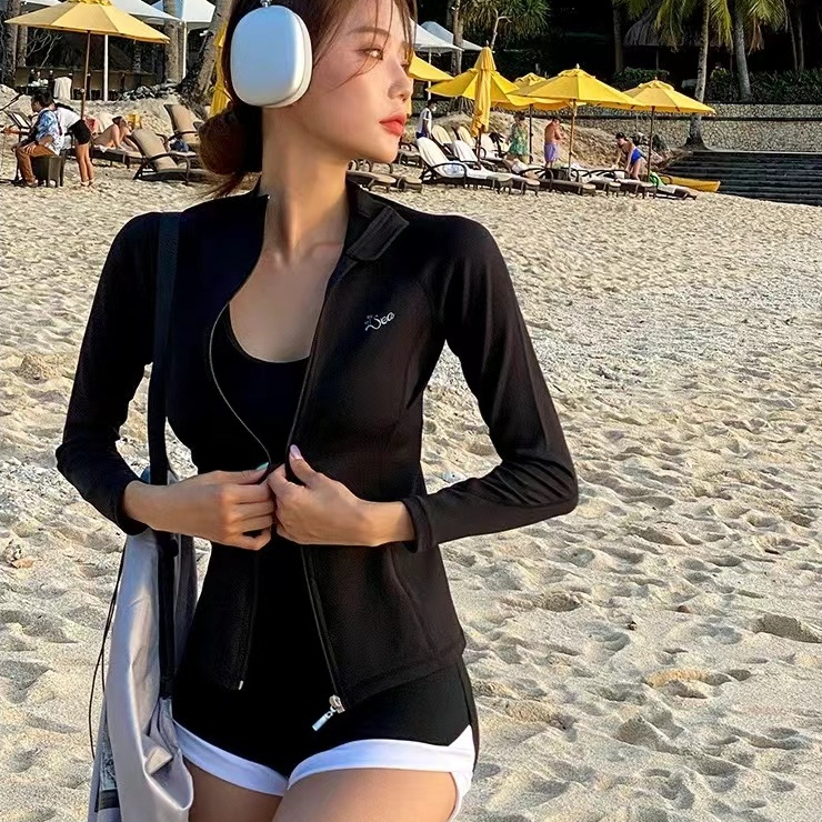 🌸Swift Bra🌸ชุดว่ายน้ำผู้หญิง เอวสูง แต่งซิป เหมาะกับเดินชายหาด สไตล์สปอร์ต สําหรับผู้หญิง สามชิ้น