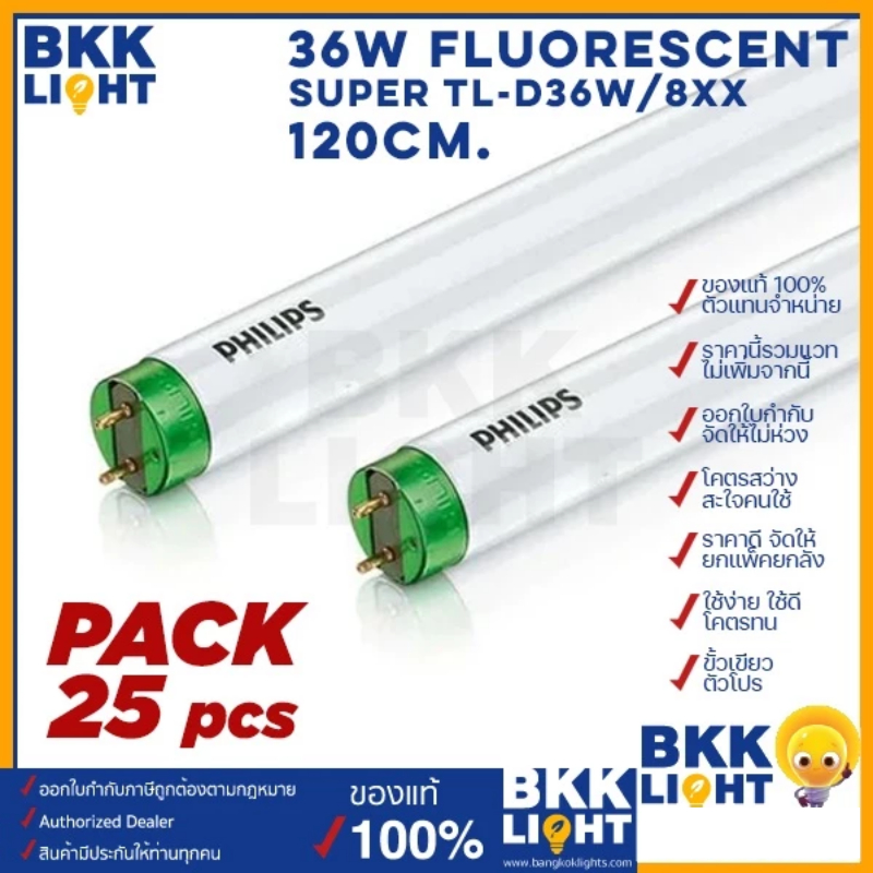 [ราคายกลัง 25 ดวง] Philips Bright Boost Super80 TL-D 36W/865 3250lm 1200mm ขั้วเขียว G13