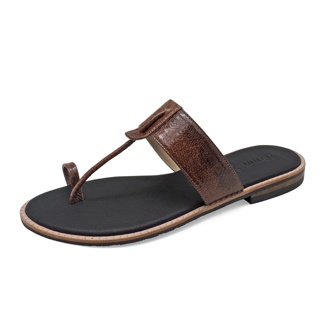 TAYWIN(แท้) รองเท้าแตะหนังแท้ ผู้หญิง รุ่น SC-47 หนังงูสีตาลดำ