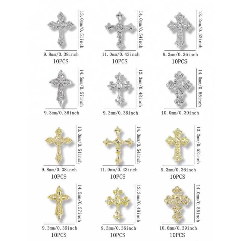 AC.837 ส่งด่วน  ร้านไทย   แพ็ค 5 ชิ้น พร้อมส่ง อะไหล่แต่งเล็บรูปไม้กางเขน  มีให้เลือก 2 สี เงิน-ทอง