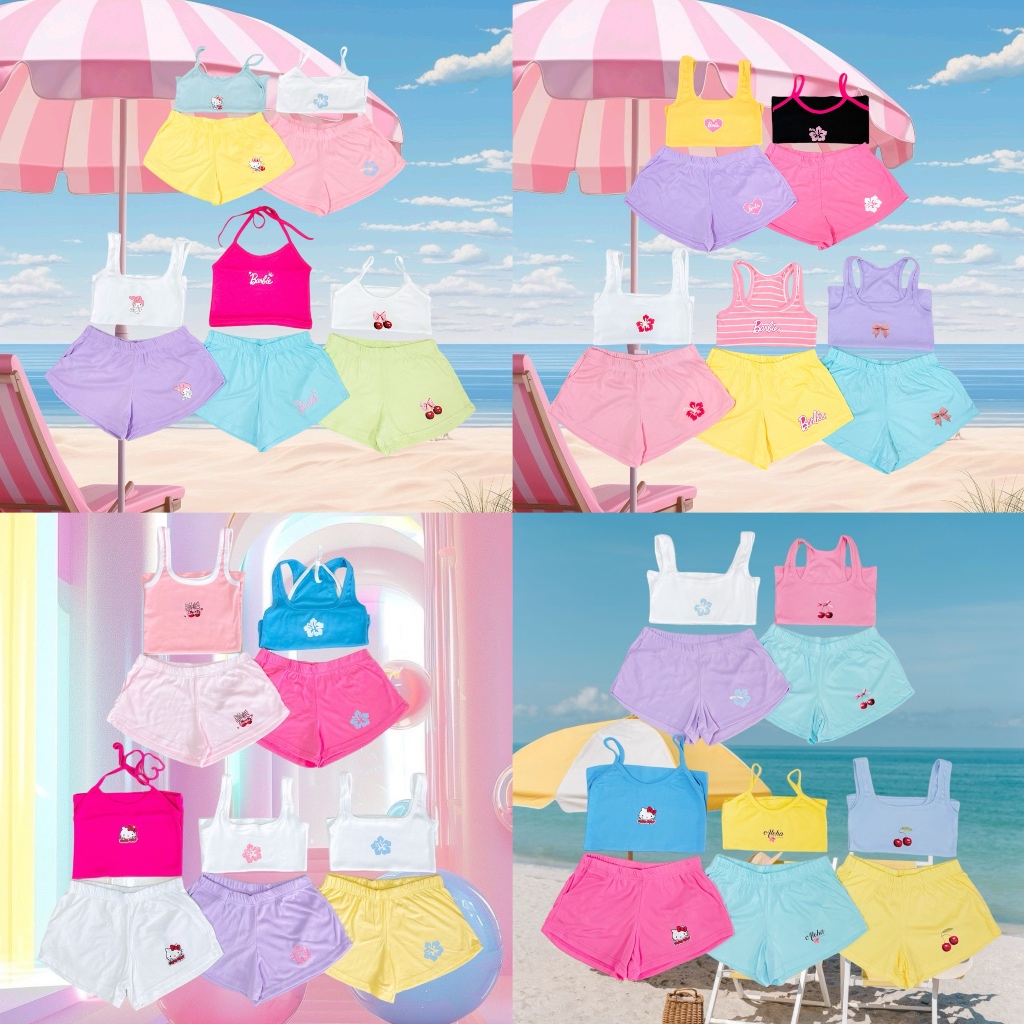 ชุดเซ็ตกางเกง เสื้อ ชบา เชอรี่ การ์ตูน สุ่มสี สุ่มลาย