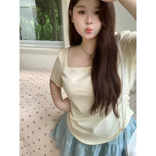 CC Plus+ (J1368)เสื้อไหมพรมคอเหลี่ยมแขนสั้นดีเทลจ้ำเอวสไตล์เกาหลี เหมาะสำหรับสาวพลัสไซส์