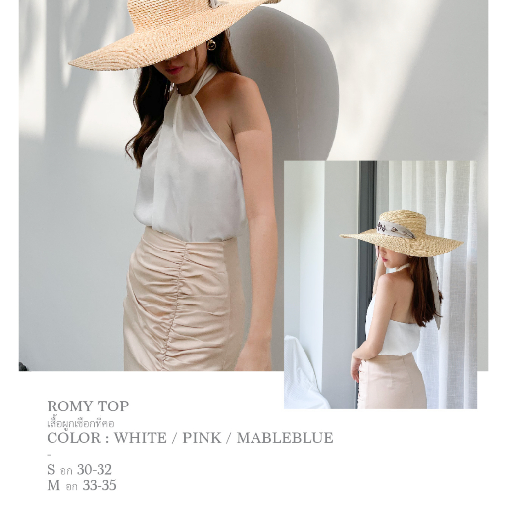 TheBlancPale : ROMY TOP "MABLE BLUE""เฉพาะเสื้อ" เสื้อผูกโบที่คอ
