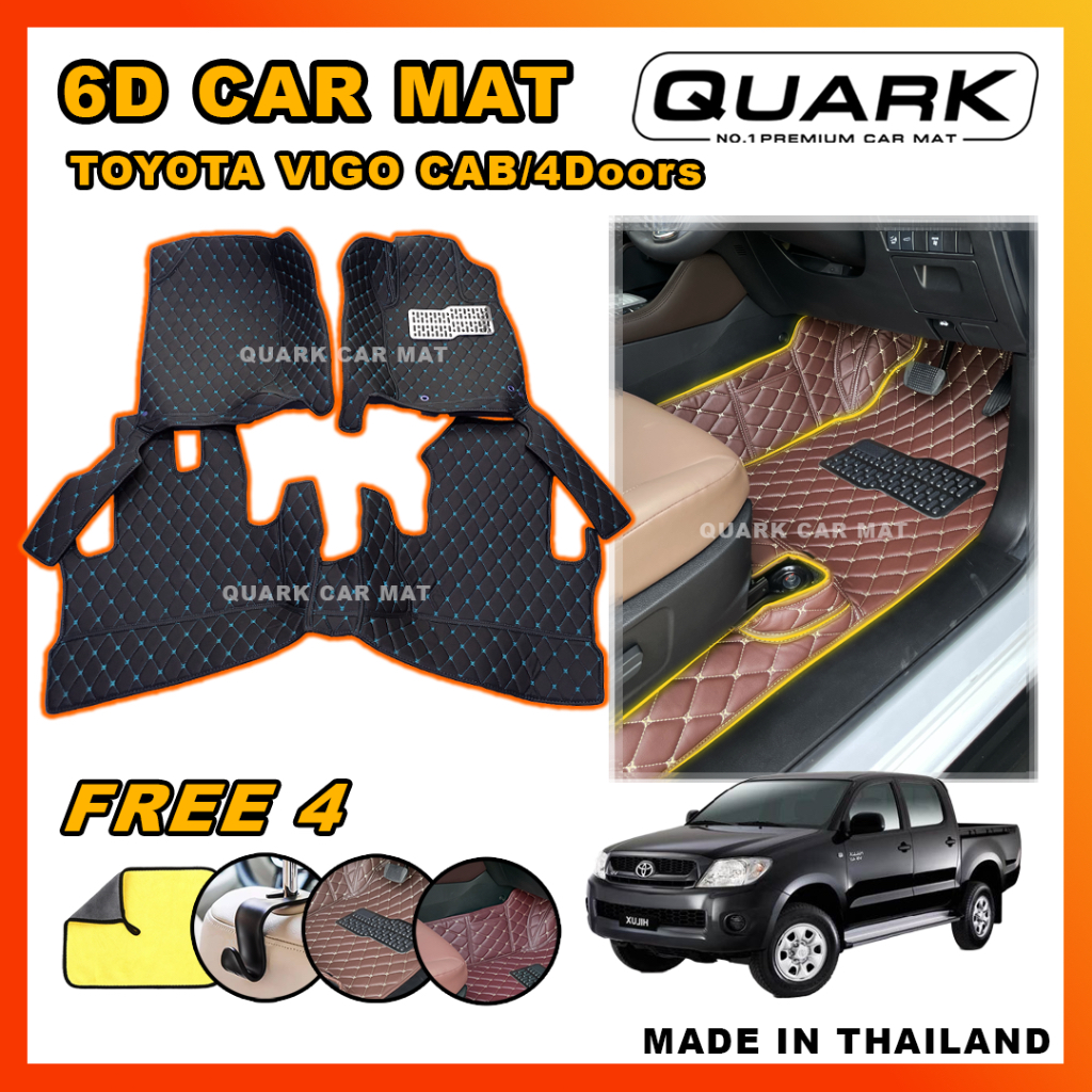 (ประกัน2ปี+ฟรีแถม3) พรม6D VIGO วีโก้ ตรงรุ่น XPE2ชั้นแท้ รุ่นหนา กันน้ำ (ฟรีแถม3) พรมรถยนต์ QUARK ของแท้