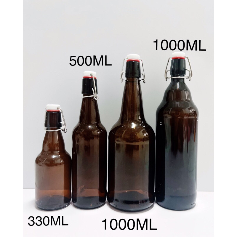 ขวดแก้ว ขวดสวิงท๊อป สีชา ขวดแก้วมีจุกล๊อก ขวดเบียร์ สีชา ทนแรงดัน Swing Top Glass Bottles, Flip Top, beer bottles