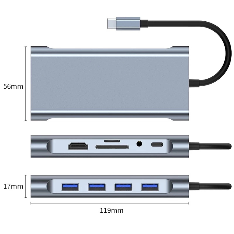11-in-1 USB C HUB 3.0 Type-C Docking Station Splitter ถึง 4K HDMI VGA RJ45 Ethernet SD/TF Card Reader USB 3.0 87W PD ชาร