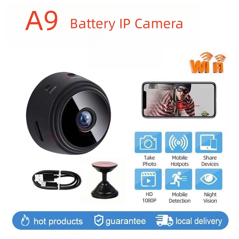 A9 Battery IP Camera WiFi ขนาดเล็ก กล้องบันทึกวิดีโอไร้สาย บันทึกเสียง รักษาความปลอดภัยได้เป็นอย่างดี ติดตั้งง่าย
