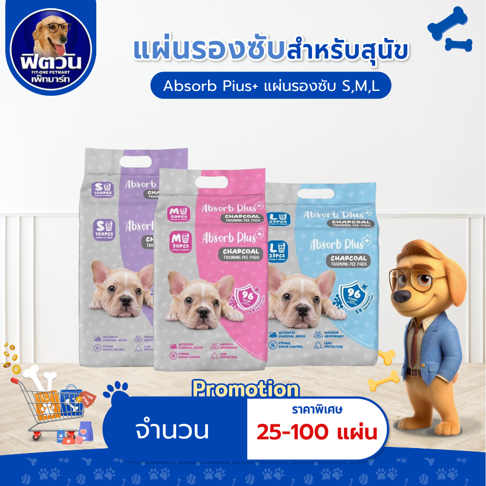 แผ่นรองซับ Absorb Plus ชาร์โคล 3 ขนาด{ผ้าอ้อม/แผ่นรอง}