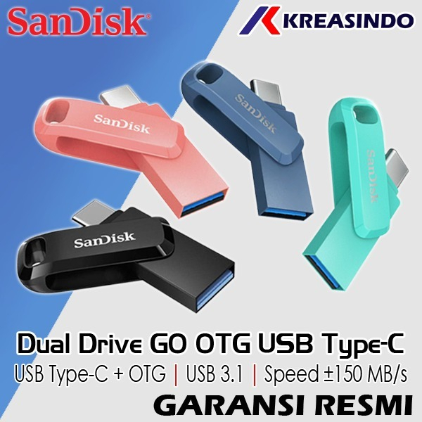 SANDISK DUAL DRIVE GO USB TYPE-C ขนาด 64GB 128GB 256GB 512GB แฟลชไดรฟ์ 2-in-1 สำหรับอุปกรณ์ USB Type-C แฟลชไดร์ฟ