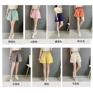 กางเกงขาสั้นผู้หญิง ผ้าฝ้าย ลินิน ขากว้าง ใส่สบาย
